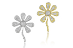  ''... LOVES ME, LOVES ME ...'' ALL DIAMOND PAVE FLOWER BROOCHES ... FEMININE ELEGANCE IN OUR TEXTURED 18 KARAT GOLD 