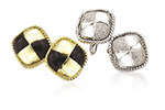  “Checkerboard Cufflinks” in 18K Textured Gold featuring Black Onyx,Mother of Pearl, Tiger’s Eye, Lapis and Diamonds 