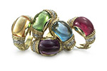 Bold “Jelly Bean” Rings in Assorted Semiprecious Cabochon Stones and Diamonds