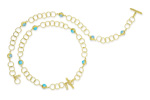  The Blues as Only CASSIS® Jewelistas would have it... Turquoise or aquamarine in textured 18 karat yellow gold toggle necklaces. 